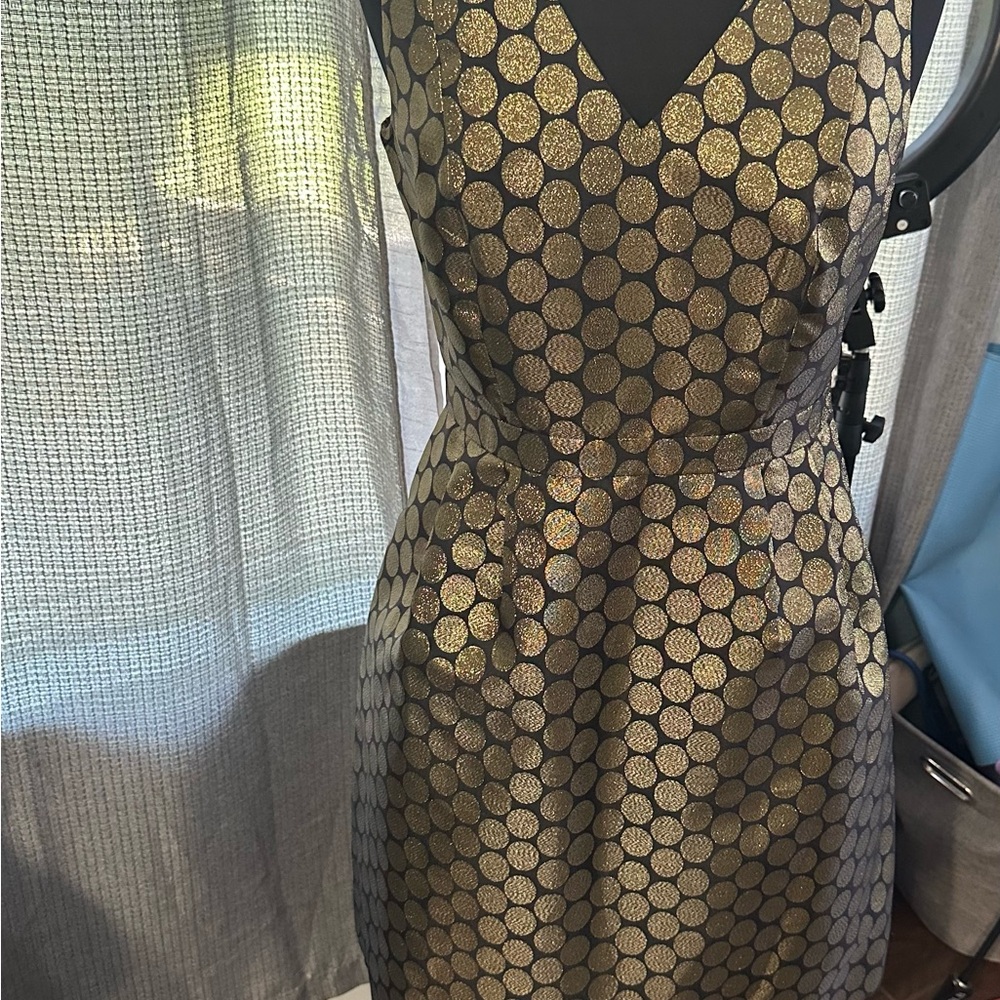 J. Crew Elegant Gold and Black Backless Dress